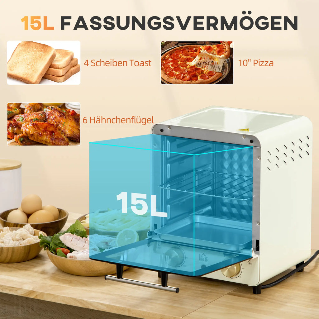 HOMCOM Mini-oven instelbare temperatuur timer kijkvenster crèmewit