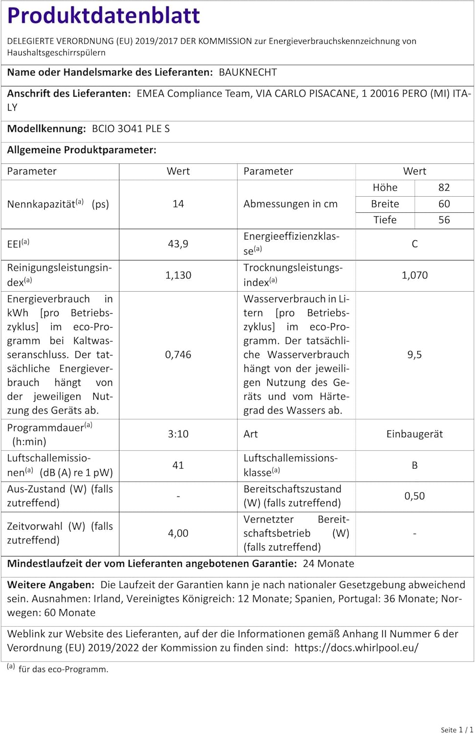 Bauknecht BUO 3O41 PLT X onderbouw vaatwasser 60 cm /14 couverts /10 standaardprogramma's en 1 sensorprogramma/PowerClean/ActiveDry/besteklade/volledige waterbeveiliging
