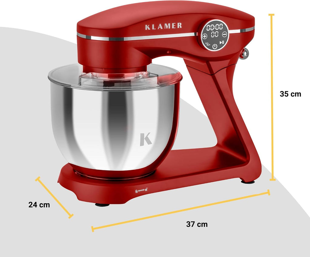 KLAMER Keukenmachine 1800W, Kneedmachine Brooddeeg met RVS Mengkom 6 L, 10 Snelheden met Timer, Planetaire Menging, Klopper, Deeghaak, Garde & Spatscherm (zwart)