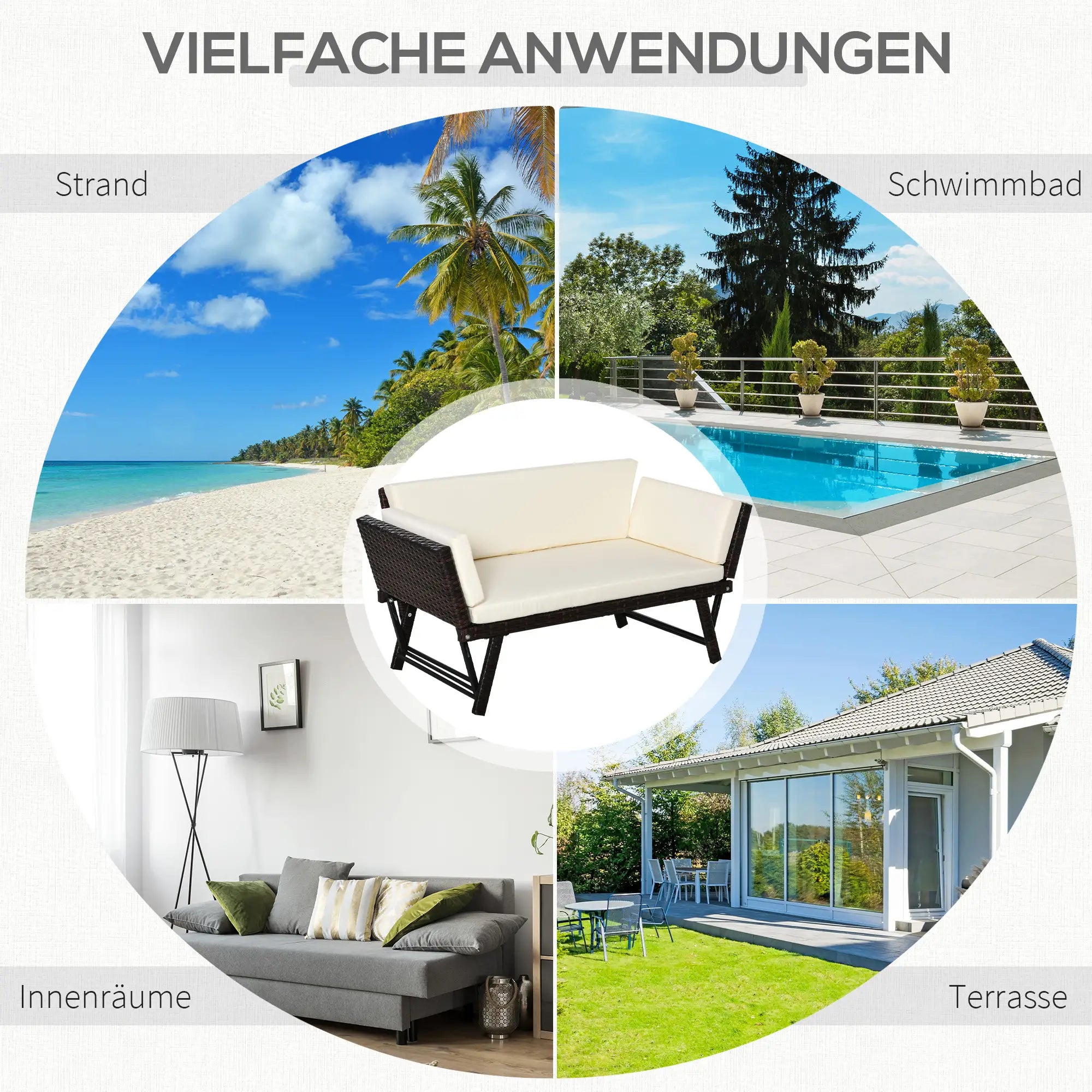 Outsunny Polyrattan Tuinbank 2-zits Opklapbare Armleuningen