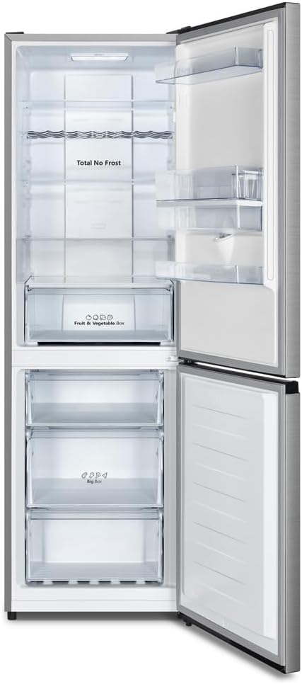 Hisense RB327N4AD2 koel-vriescombinatie/ NoFrostPlus/ Multiflow 360°/ HolidayMode/ FreshZone/ 182,4 cm/ koelgedeelte 171 l/ vriesgedeelte 85 l/ 41 dB/ 287 kWh/ jaar/ roestvrijstalen look