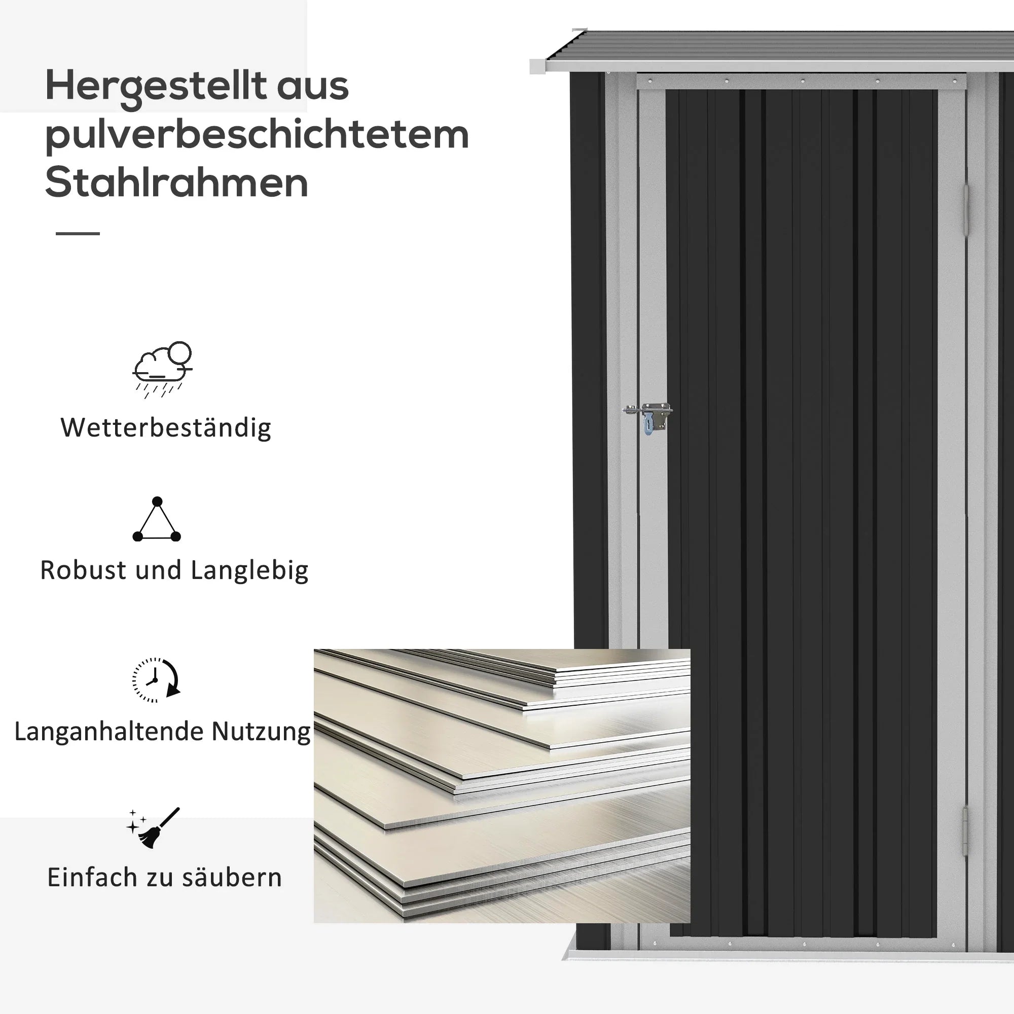 Outsunny Gereedschapsschuur 142×84×189 cm Staal Donkergrijs