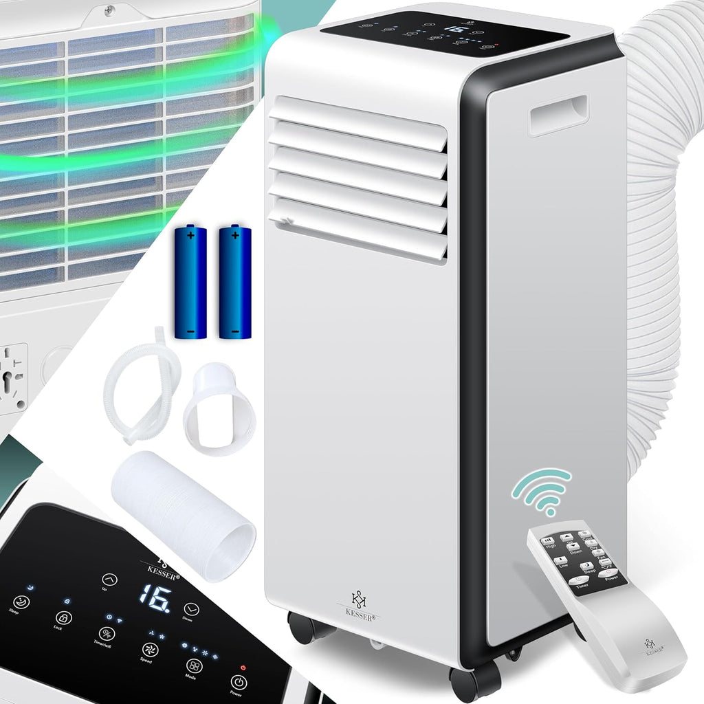 KESSER® Mobiele airco 4-in-1 koelen | Luchtontvochtiger ventileren | Ventilator 9000 BTU/u 1005W | Mobiele airconditioning met montagemateriaal, afstandsbediening & timer | Nachtmodus & 360° wielen