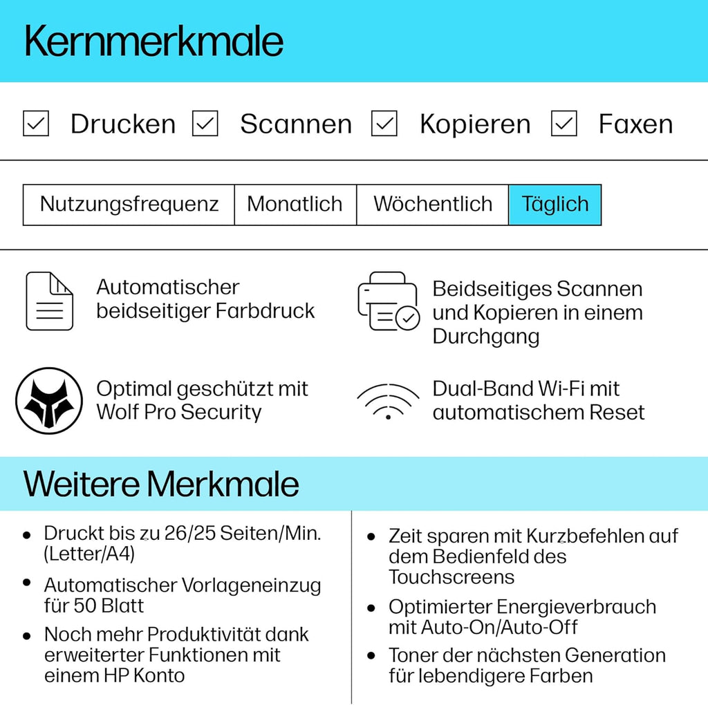 HP Color LaserJet Pro MFP 3302fdwg multifunctionele kleurenlaserprinter, fax, automatisch dubbelzijdig afdrukken, touchscreen, wifi, ethernet, USB, HP Wolf Pro Security