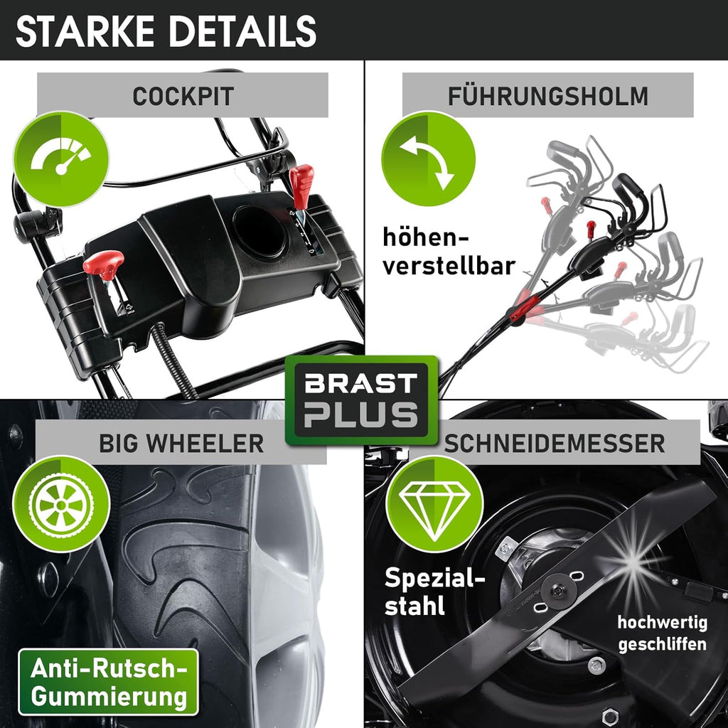 BRAST Benzin grasmaaier met aandrijving | 5,2kW(7PK) | elektrische start | 48cm snijbreedte | vele modellen | TÜV | 4-takt OHV motor | 30-80mm maaihoogte | 60L opvangbak | stalen behuizing | 19224 ESTART Speed
