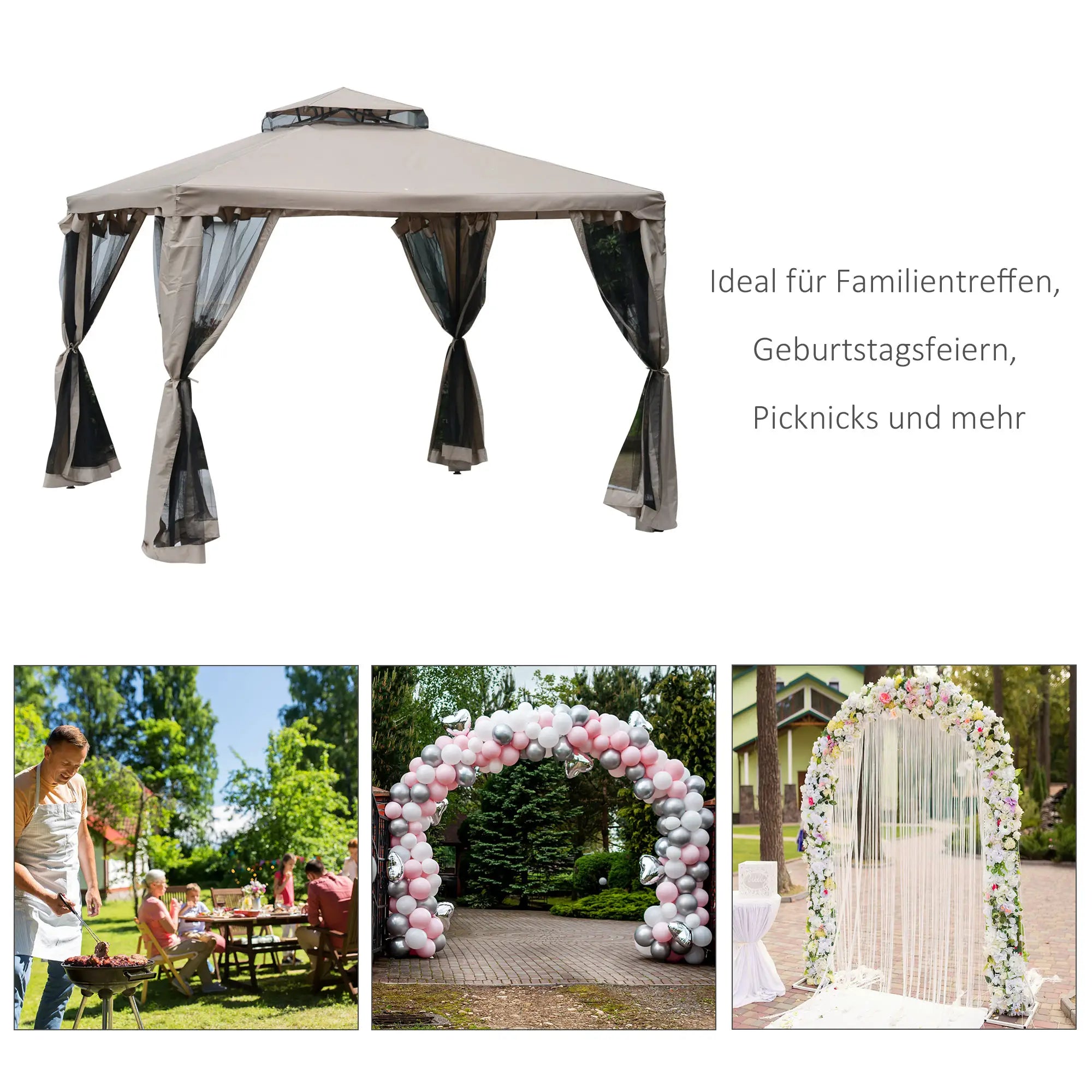 Outsunny Tuinpaviljoen met Muskietennet Dubbeldak UV-Bescherming