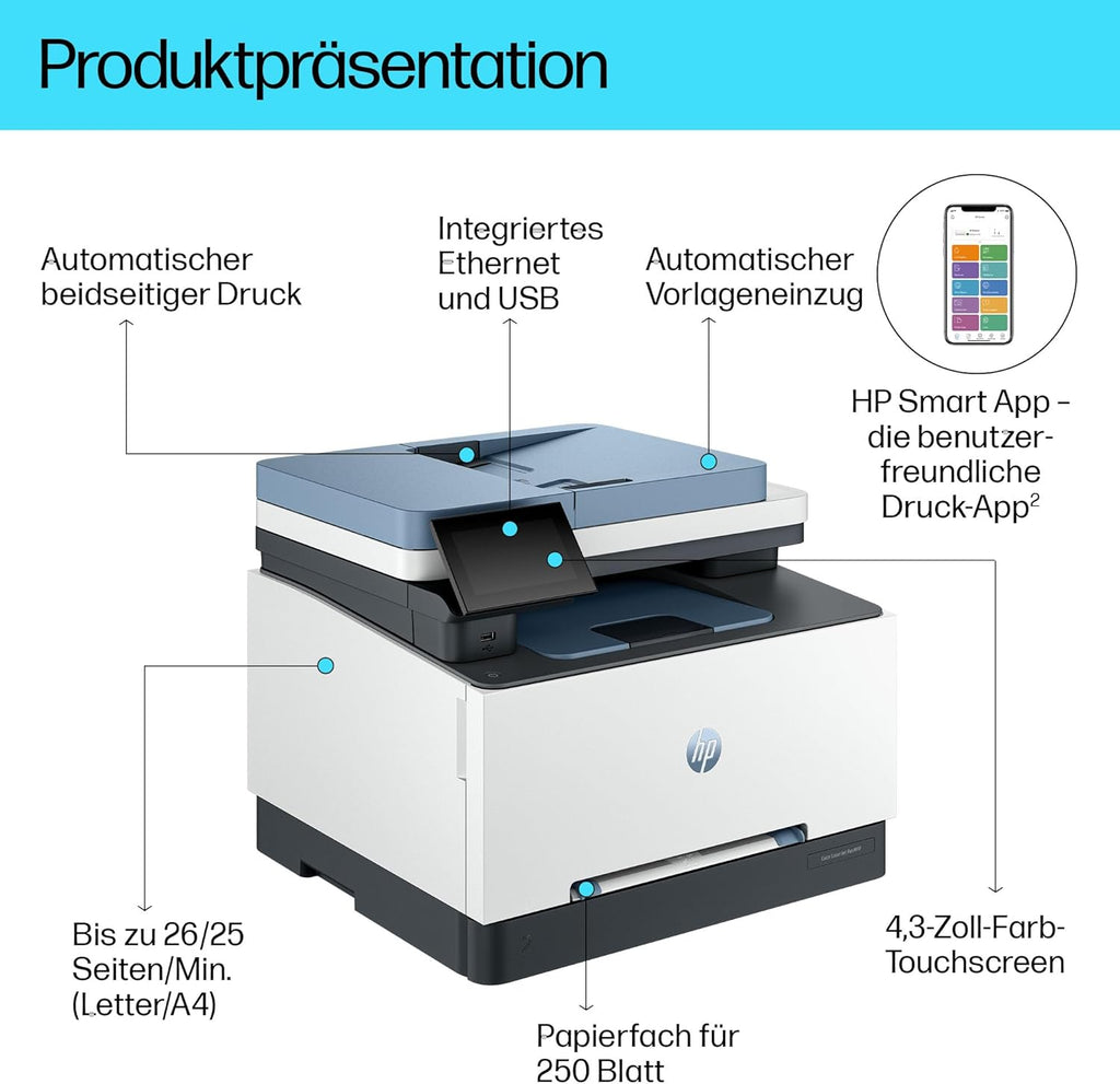 HP Color LaserJet Pro MFP 3302fdwg multifunctionele kleurenlaserprinter, fax, automatisch dubbelzijdig afdrukken, touchscreen, wifi, ethernet, USB, HP Wolf Pro Security