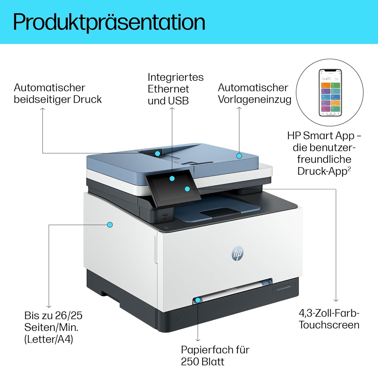 HP Color LaserJet Pro MFP 3302fdwg multifunctionele kleurenlaserprinter, fax, automatisch dubbelzijdig afdrukken, touchscreen, wifi, ethernet, USB, HP Wolf Pro Security