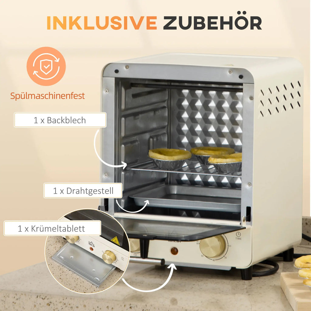 HOMCOM Mini-oven instelbare temperatuur timer kijkvenster crèmewit