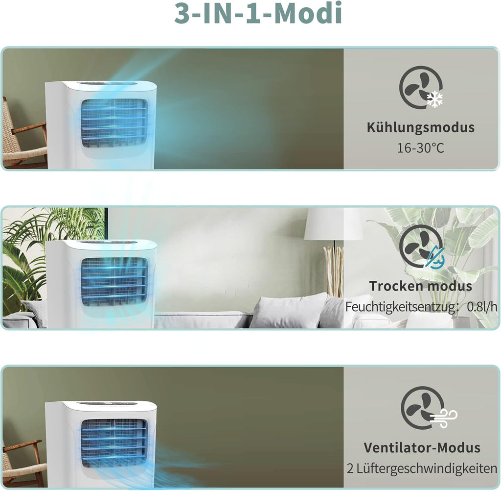 SHINCO Mobiele airconditioning met luchtafvoerslang, 9000 BTU, 2,6 kW, Koelen&Ventileren&Ontvochtigen, Mobiel airco-apparaat met slaapstand, Ruimte tot 22㎡, 24-uurs timer