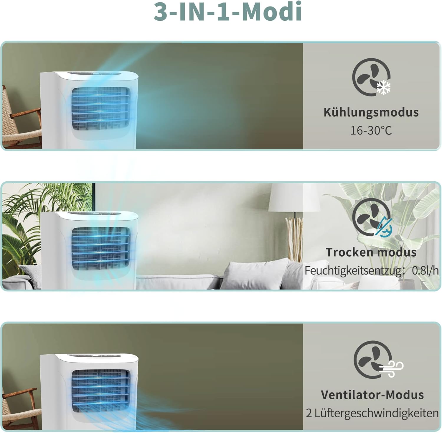 SHINCO Mobiele airconditioning met luchtafvoerslang, 9000 BTU, 2,6 kW, Koelen&Ventileren&Ontvochtigen, Mobiel airco-apparaat met slaapstand, Ruimte tot 22㎡, 24-uurs timer
