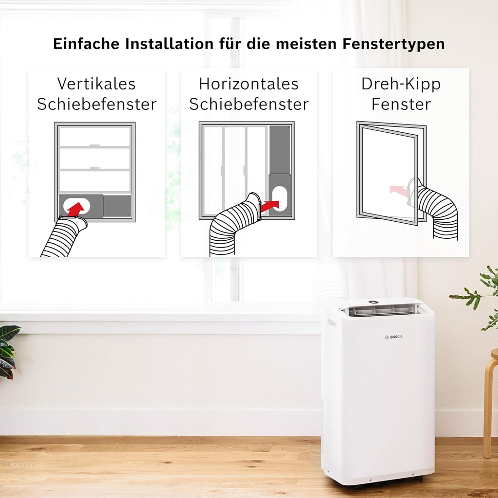 Bosch Cool 4000 Mobiele airconditioner - 3-in-1: Airconditioner, ontvochtiger, ventilator - 2,6 kW voor ruimtes tot 35 m² - Met automatische modus, stille modus & slaapmodus