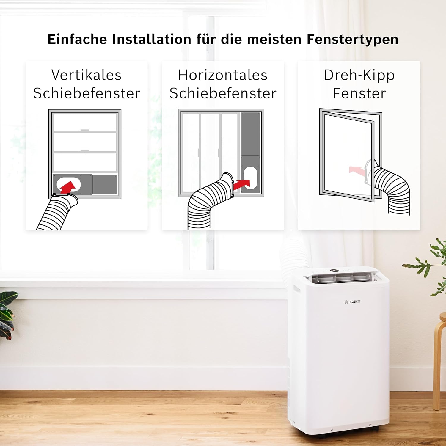 Bosch Cool 4000 Mobiele airconditioner - 3-in-1: Airconditioner, ontvochtiger, ventilator - 2,6 kW voor ruimtes tot 35 m² - Met automatische modus, stille modus & slaapmodus