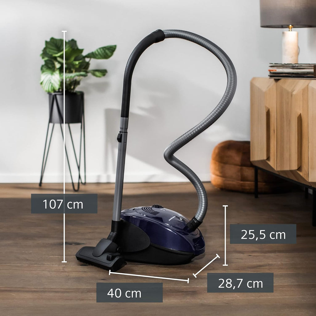 Siemens stofzuiger met zak synchropower VS06A111, stofzuiger, hygiënefilter, vloermond voor harde vloeren en tapijt, sterke zuigkracht, lange kabel, kierenzuiger, 600 W, blauw