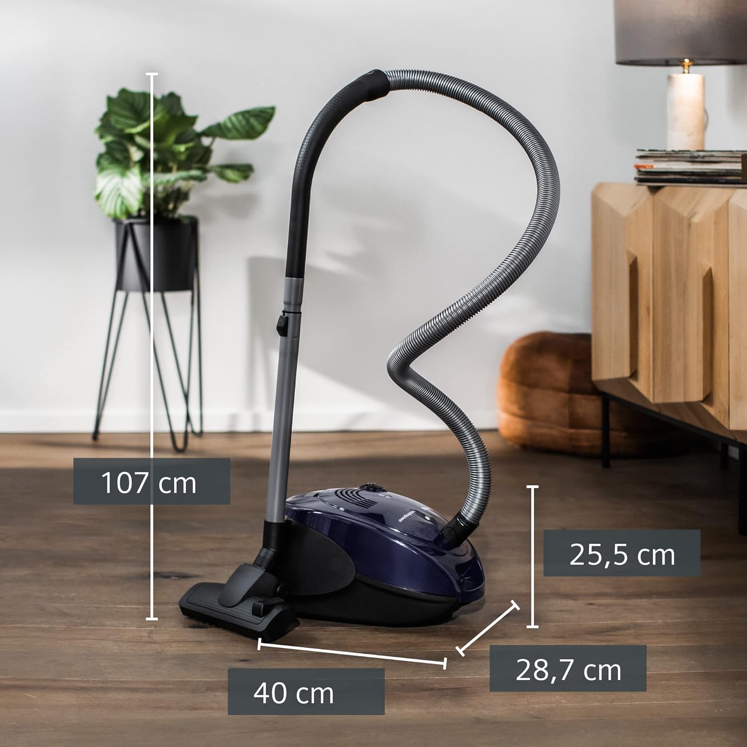 Siemens stofzuiger met zak synchropower VS06A111, stofzuiger, hygiënefilter, vloermond voor harde vloeren en tapijt, sterke zuigkracht, lange kabel, kierenzuiger, 600 W, blauw