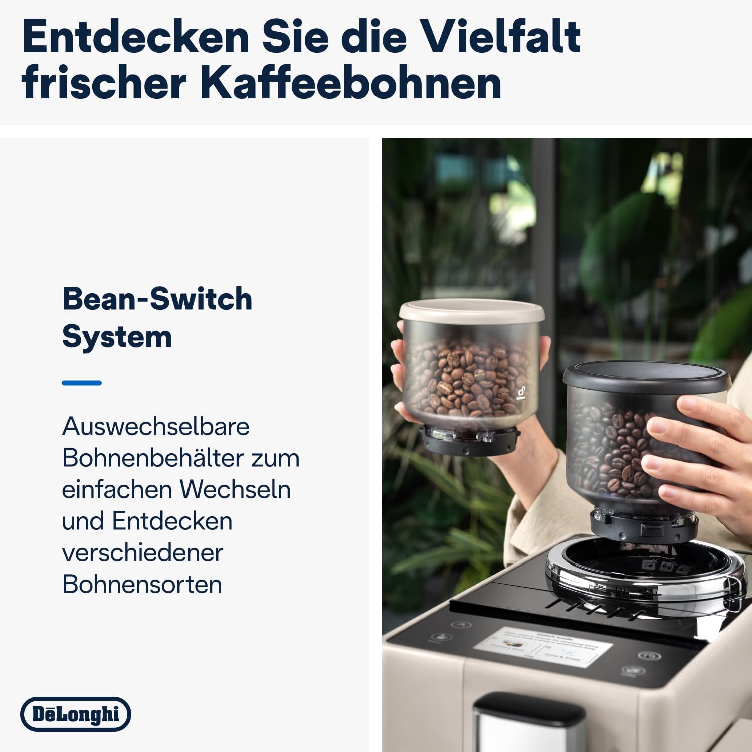 De'Longhi Rivelia EXAM440.55.W volautomatische espressomachine met LatteCrema-melksysteem, verwisselbaar bonenreservoir, 16 koffie- en melkdranken met één druk op de knop, Extra-Shot-functie, 3,5 inch touchscreen, wit