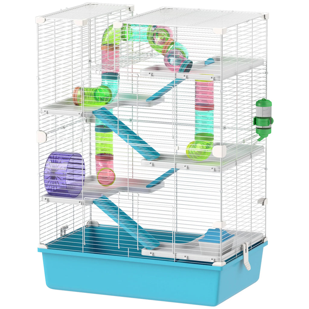 PawHut Hamsterkooi Knaagdierkooi 6 Verdiepingen Buissysteem Dubbele Toren