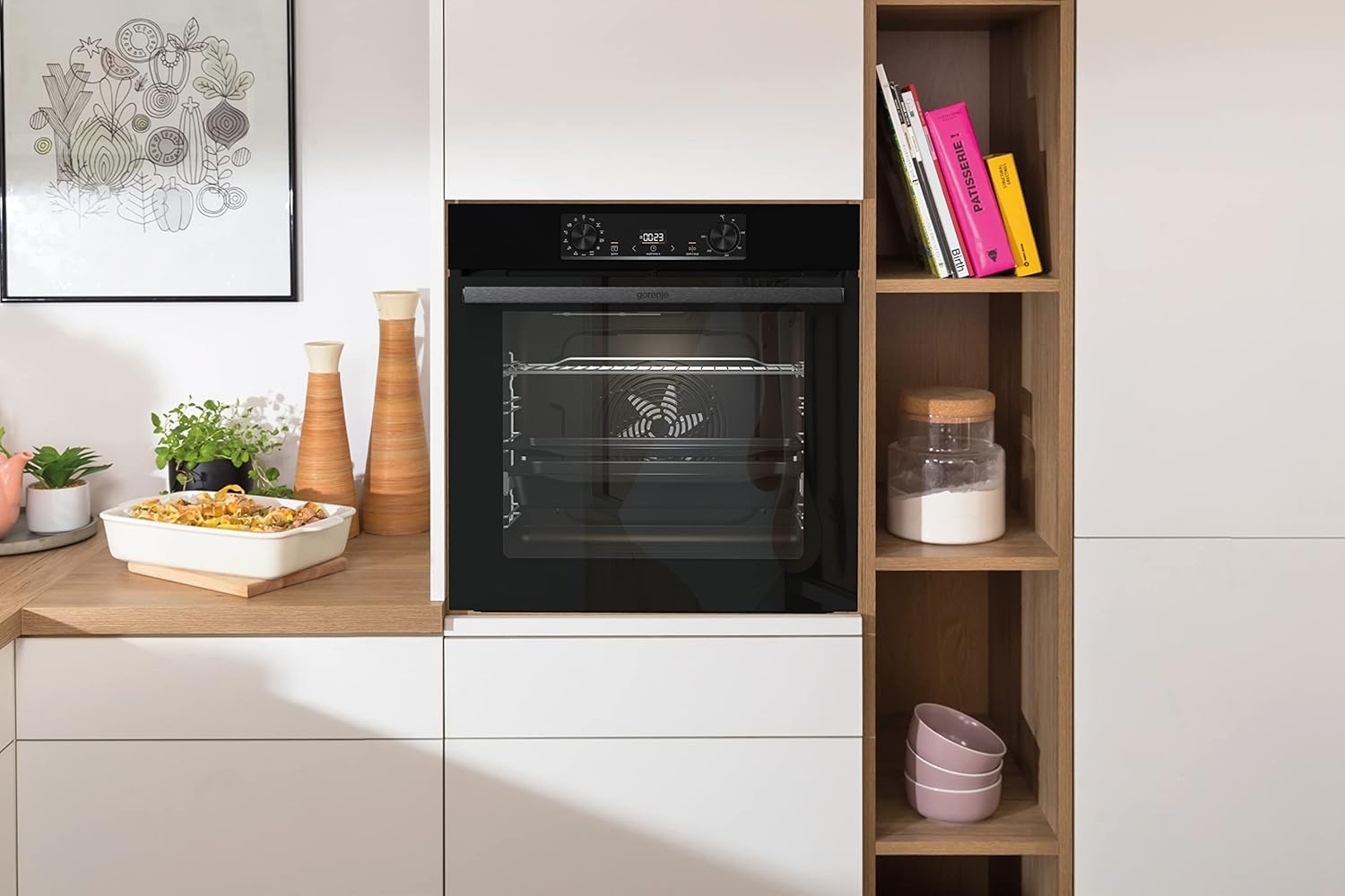 Gorenje 738971 Inbouw Ovenset OptiBake Black Steam Pyro Set / 77L / Hetelucht/Pyrolyse/ExtraSteam/GentleClose/AirFry/Pizzamode 300°C/PerfectGrill/Inductiekookplaat met BridgeZone/zwart