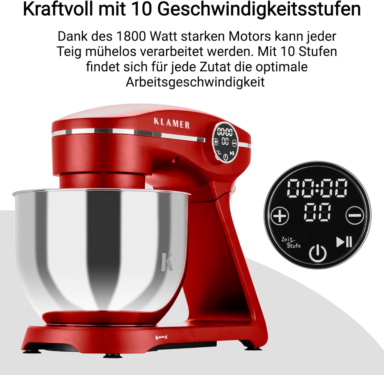 KLAMER Keukenmachine 1800W, Kneedmachine Brooddeeg met RVS Mengkom 6 L, 10 Snelheden met Timer, Planetaire Menging, Klopper, Deeghaak, Garde & Spatscherm (zwart)