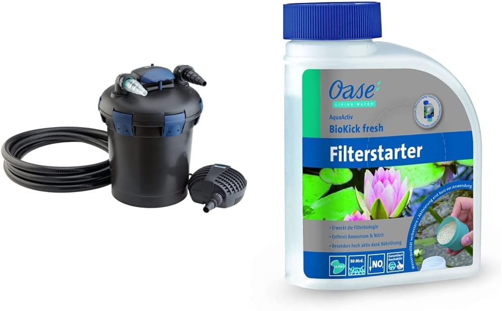 OASE 50499 Drukfilter BioPress Set 4000, vijverfilter filterset voor effectieve en snelle algenbestrijding, complete set incl. filterpomp en UVC-reiniger