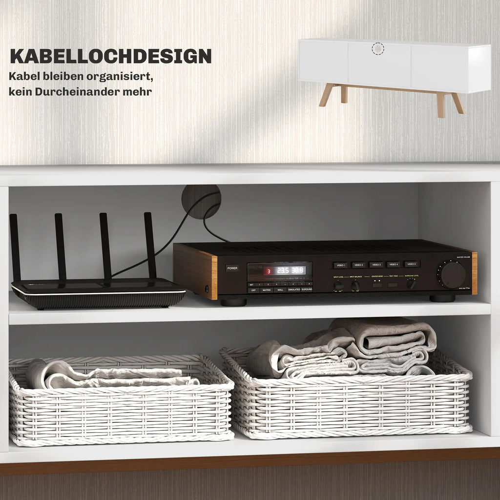 HOMCOM TV-meubel 65 inch met kabelbeheer en 2 kasten Wit