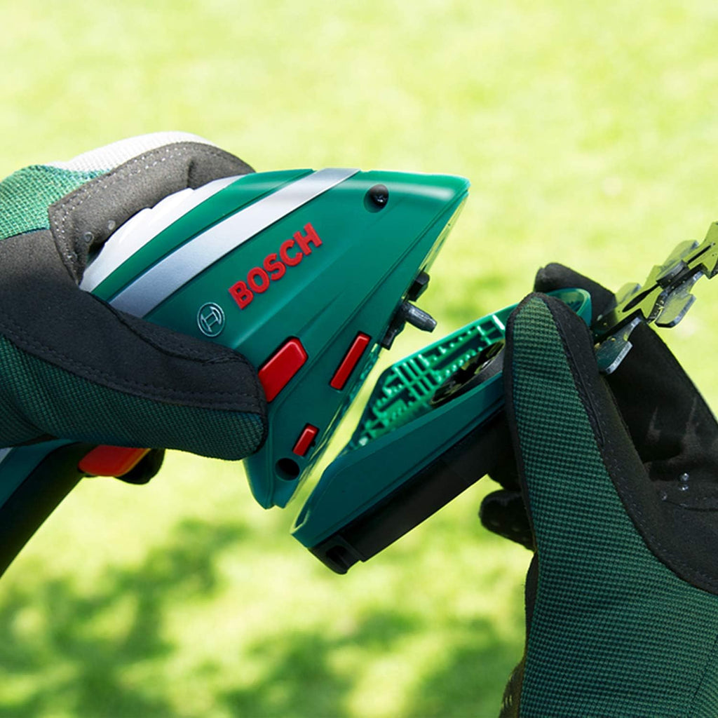 Bosch accugrasscharenset Isio (3,6 volt, meslengte 12 cm, mesafstand 8 mm, inclusief XL-tuinhandschoenen, in softcase) – Amazon Edition