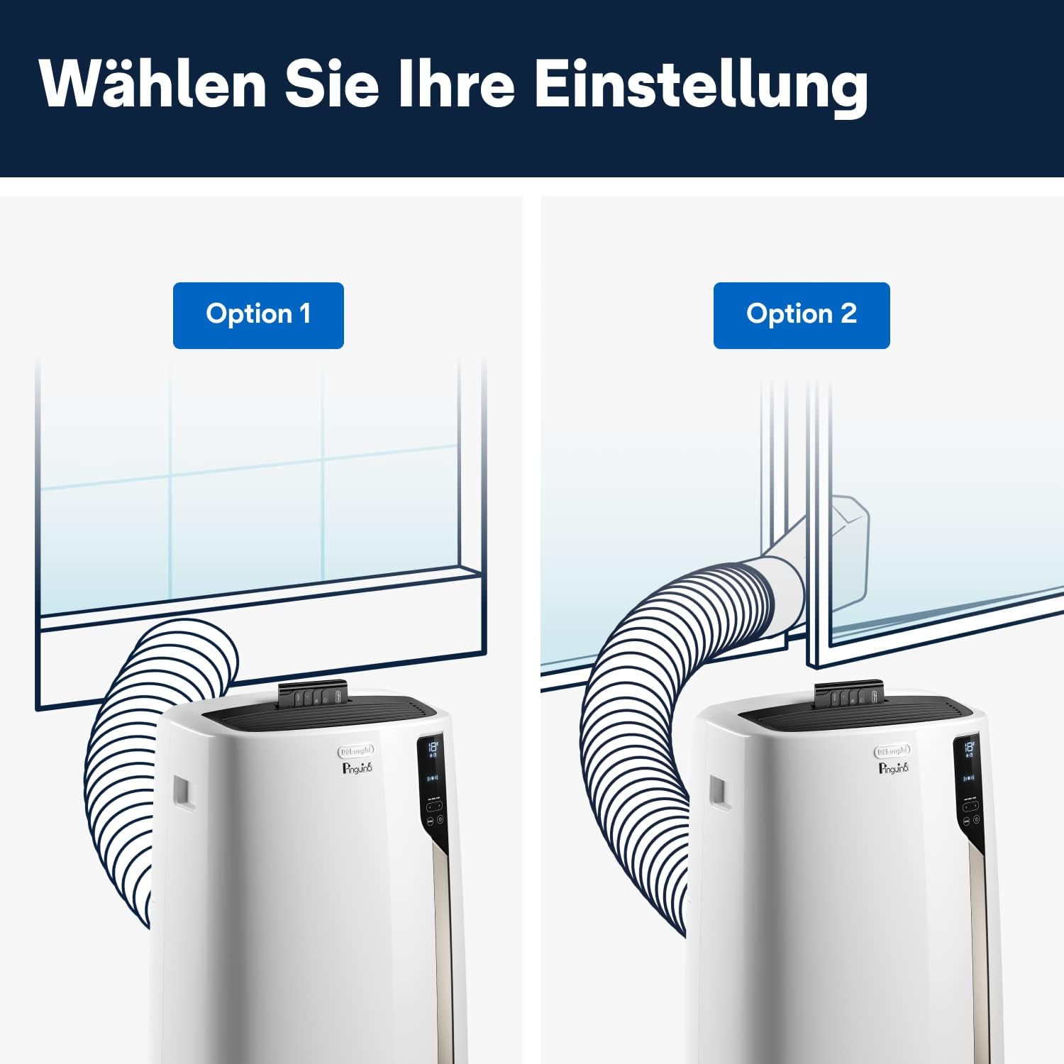 De'Longhi Pinguino PAC EM82, Mobiele airconditioner voor ruimtes tot 80 m, 9.400 BTU, 2,4 kW, 63 dB, Ontvochtigingsfunctie, Energieklasse A, 24-uurs timer, Wit