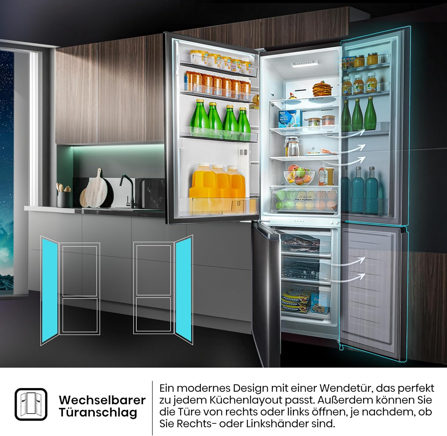 Hisense RB327N4AD2 koel-vriescombinatie/ NoFrostPlus/ Multiflow 360°/ HolidayMode/ FreshZone/ 182,4 cm/ koelgedeelte 171 l/ vriesgedeelte 85 l/ 41 dB/ 287 kWh/ jaar/ roestvrijstalen look