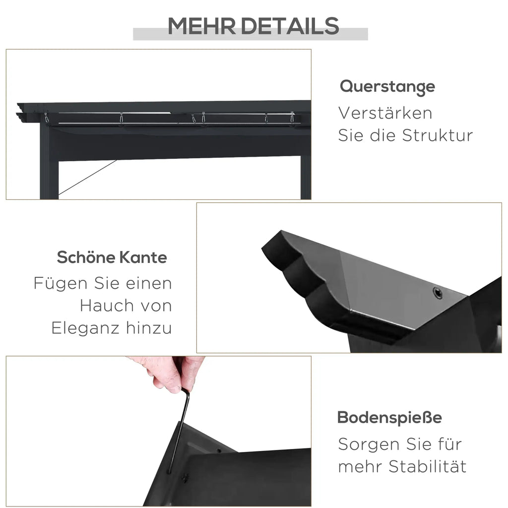 Outsunny Pergola 2,95x2,95 m met schuifdak grijs