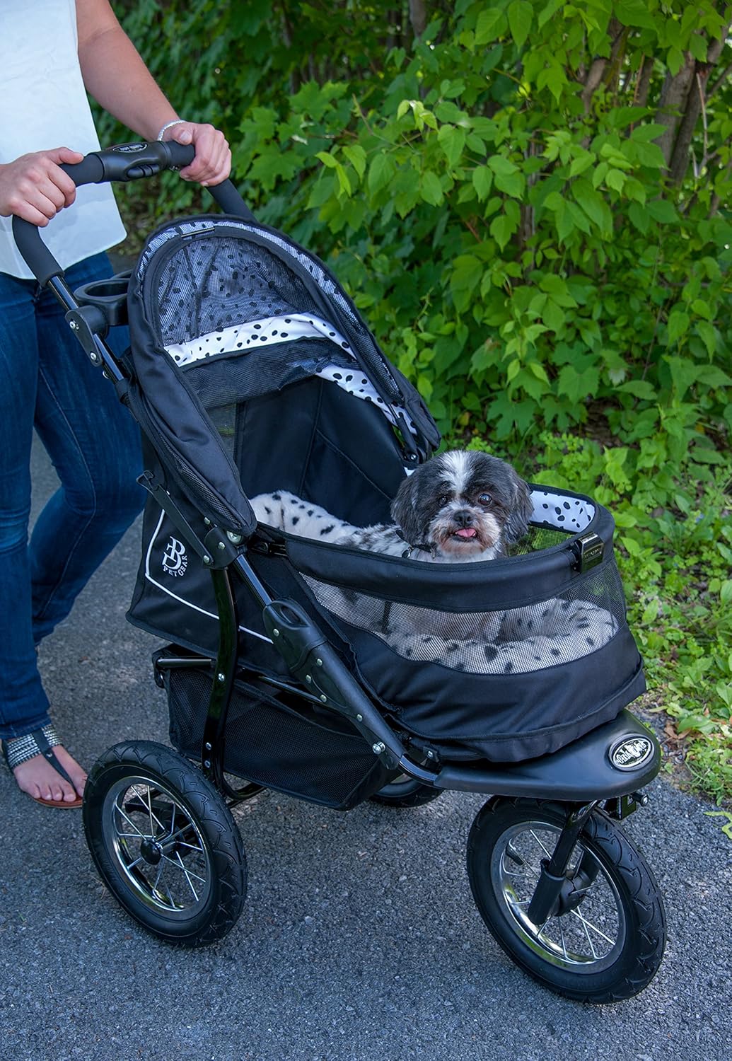 No-Zip NV Huisdierbuggy voor Katten/Honden, Ritssluitingvrije Toegang, Eenvoudig Opvouwbaar met Eén Hand, met Gel Gevulde Banden, Pluche Kussen + Weerbescherming Inbegrepen, 3 Kleuren