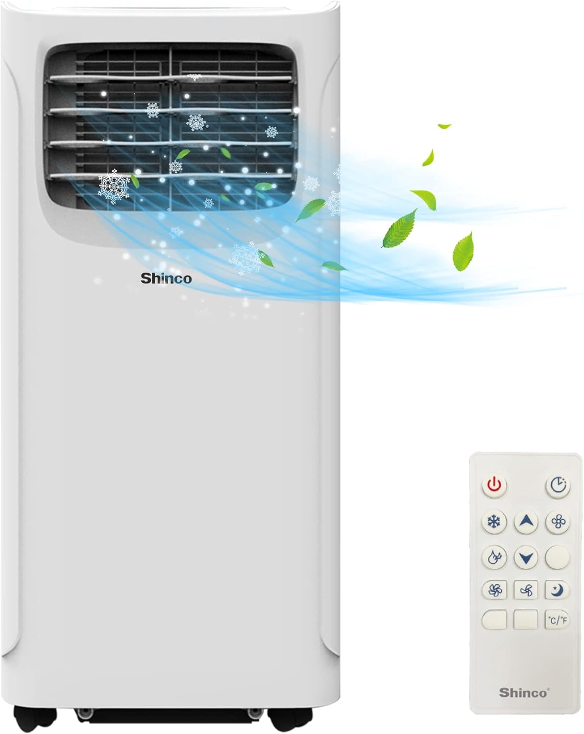 SHINCO Mobiele airconditioning met luchtafvoerslang, 9000 BTU, 2,6 kW, Koelen&Ventileren&Ontvochtigen, Mobiel airco-apparaat met slaapstand, Ruimte tot 22㎡, 24-uurs timer