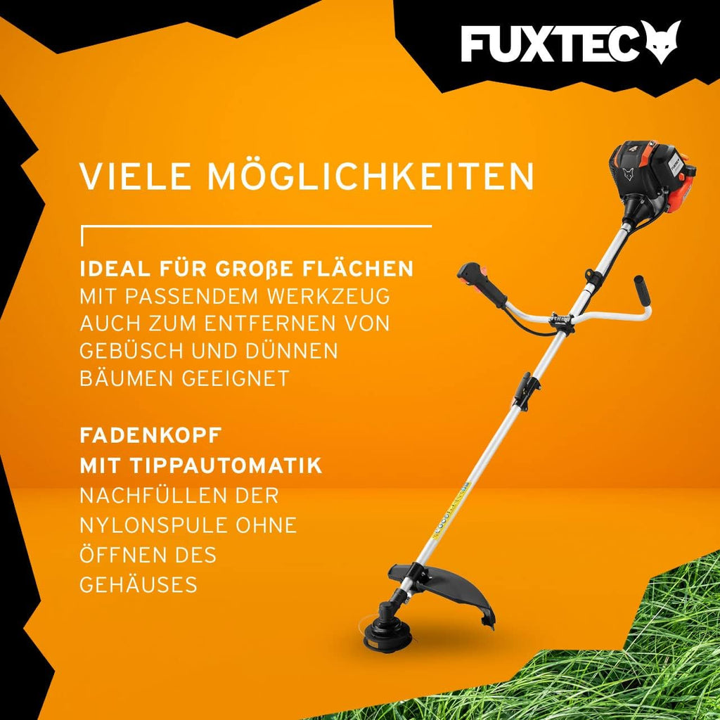 FUXTEC Benzine bosmaaier FX-4MS142, grastrimmer met 4-taktmotor, 320 mm maaicirkel, snelheidsregelaar en easy-starter, incl. draadspoel/professionele draagriem