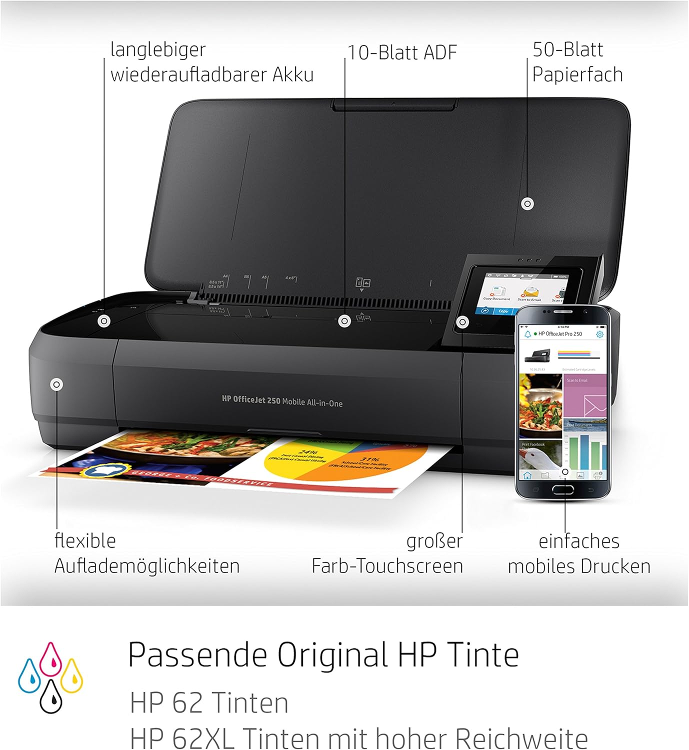 HP OfficeJet 200 Mobiele Inkjetprinter (A4, printer, wifi, HP ePrint, Airprint, USB, 4800 x 1200 dpi) zwart