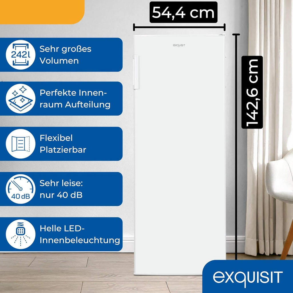 Exquisit Koelkast zonder vriesvak, grote koelkast, 5 legplanken, 242 liter, tafelmodel koelkast 143 cm hoog, KS5320-V-H-040E wit
