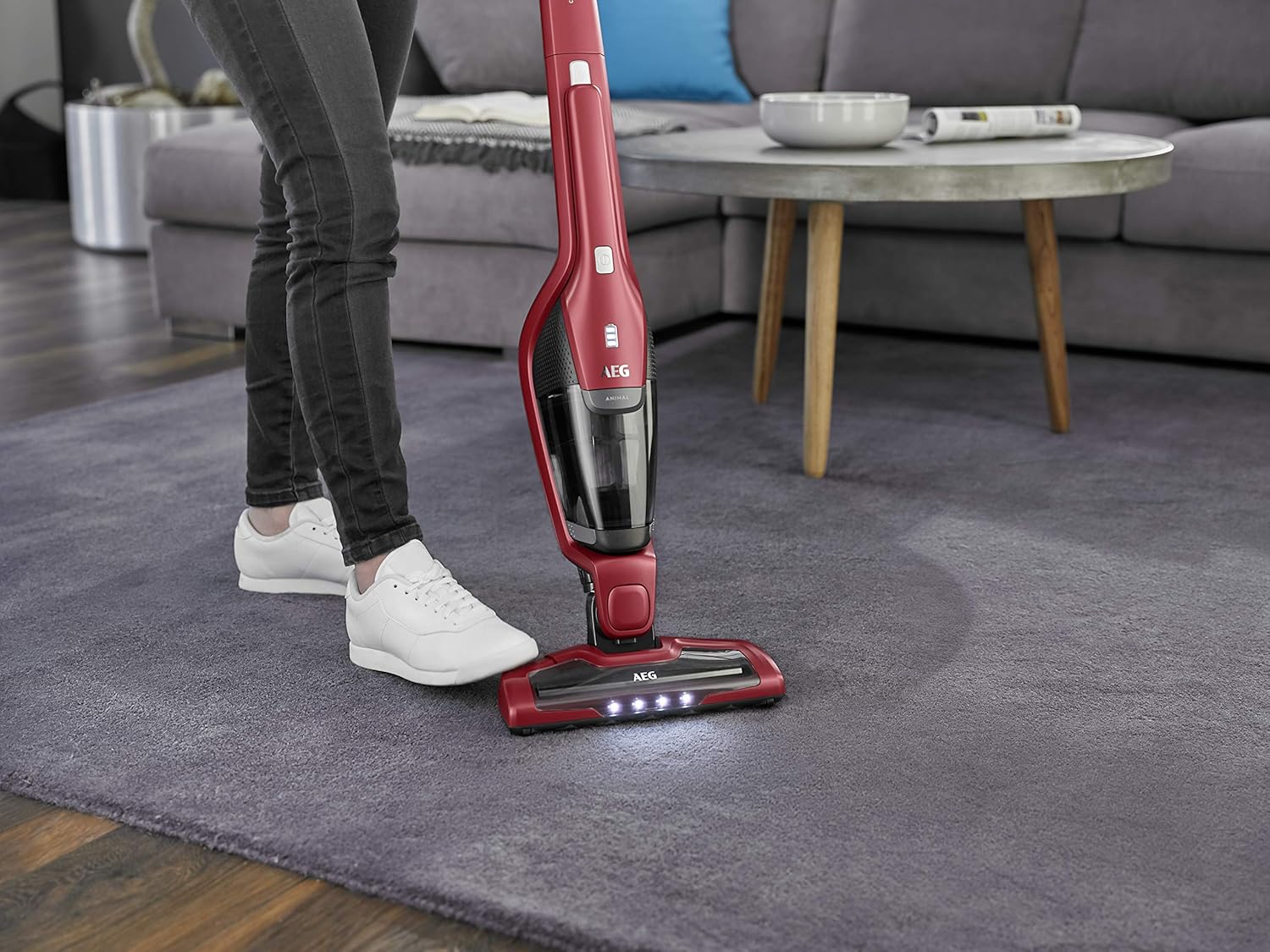 AEG Ergorapido CX7-2-45AN 2-in-1 Accu steelstofzuiger / zakloos / dierenharenborstel / tot 45 min. looptijd / vrijstaand / 180° draaibaar mondstuk / borstelreinigingsfunctie / LED-verlichting / rood / Exclusief bij Amazon