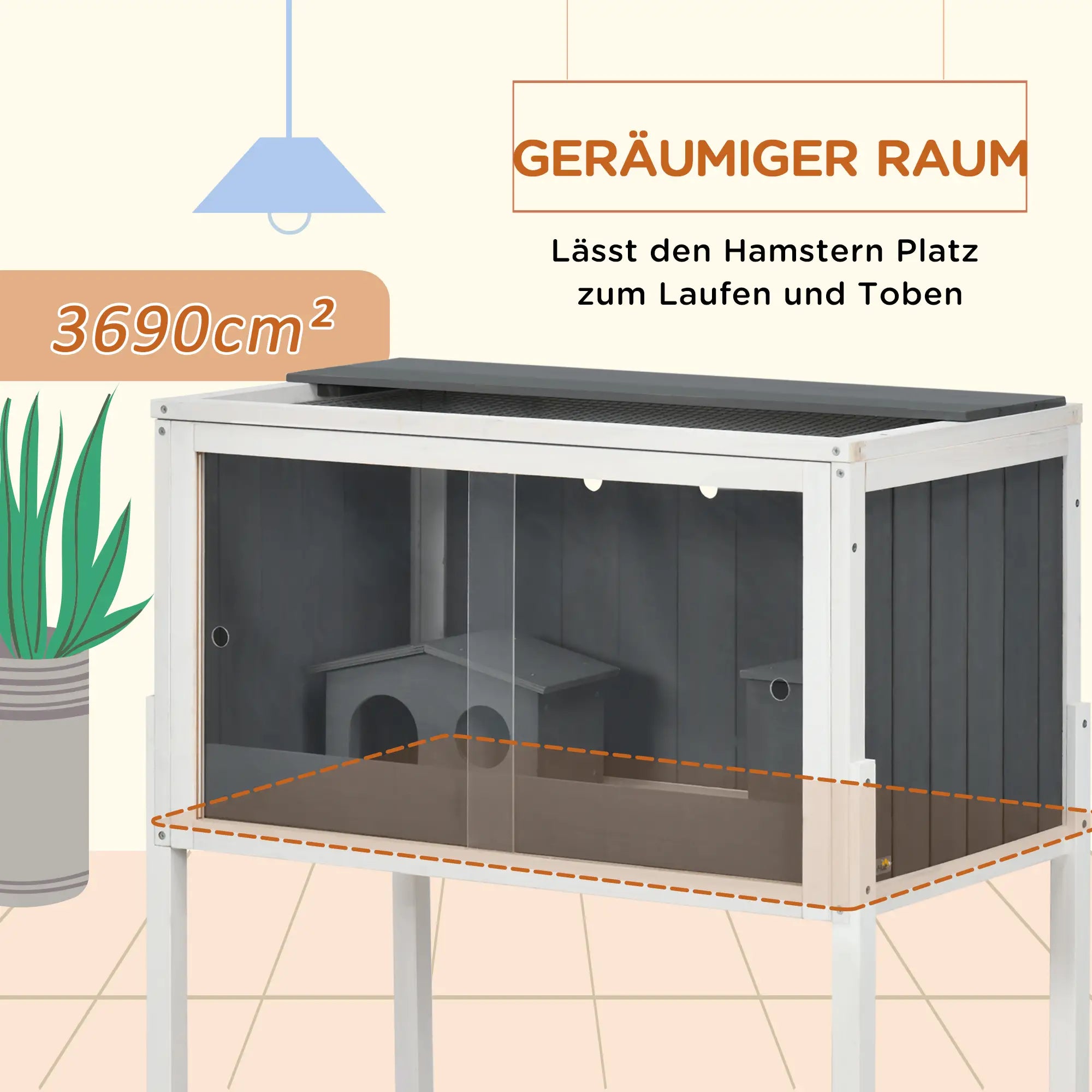PawHut Dwerghamsterkooi met plank en plexiglas schuifdeuren Hout