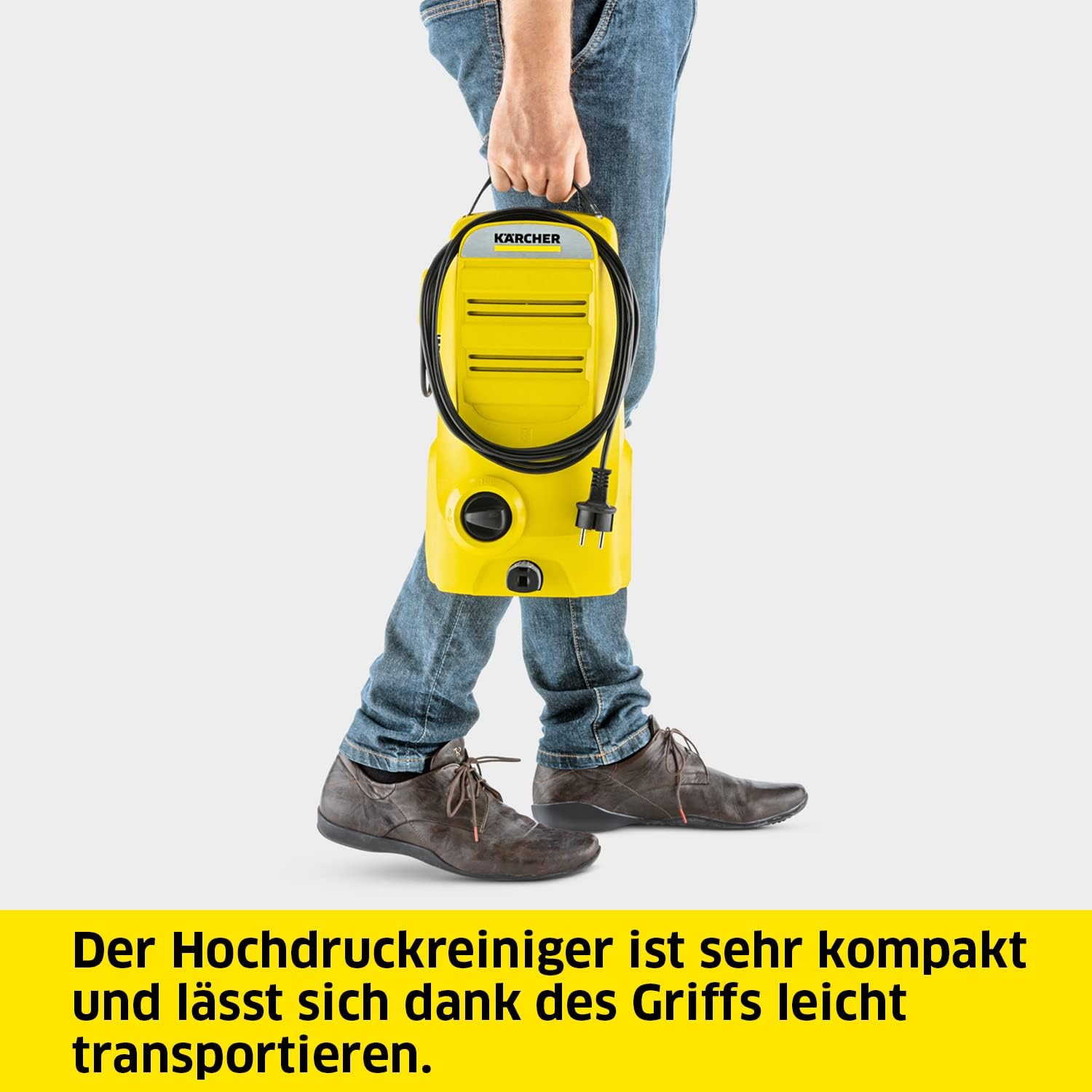 Kärcher hogedrukreiniger K Mini, licht en compact, druk: max. 110 bar, doorvoer: 360 l/u, oppervlak: 20 m²/u, gewicht: 3,93 kg, hogedrukpistool, vuilfrees, spuitlans, waterfilter, zwart, geel