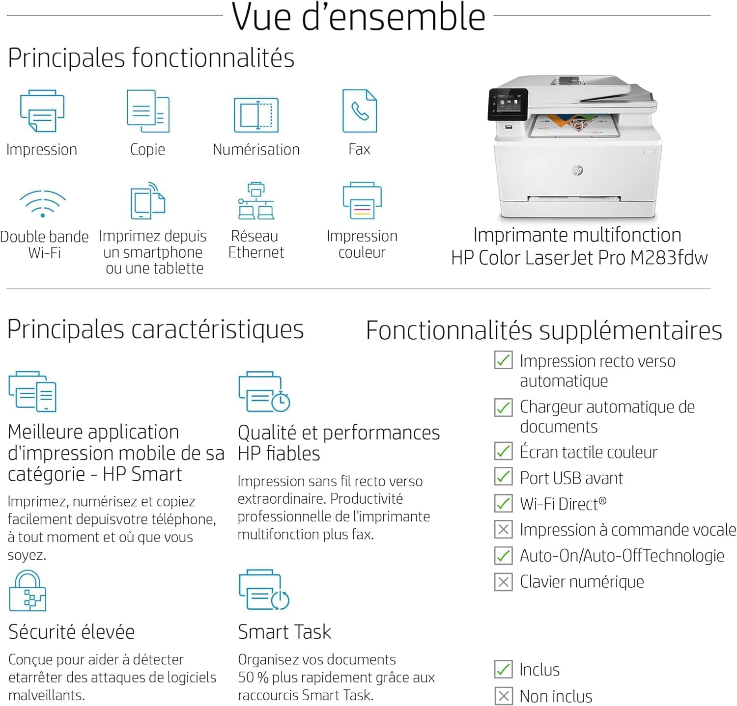 HP Color LaserJet Pro MFP 3302fdwg multifunctionele kleurenlaserprinter, fax, automatisch dubbelzijdig afdrukken, touchscreen, wifi, ethernet, USB, HP Wolf Pro Security