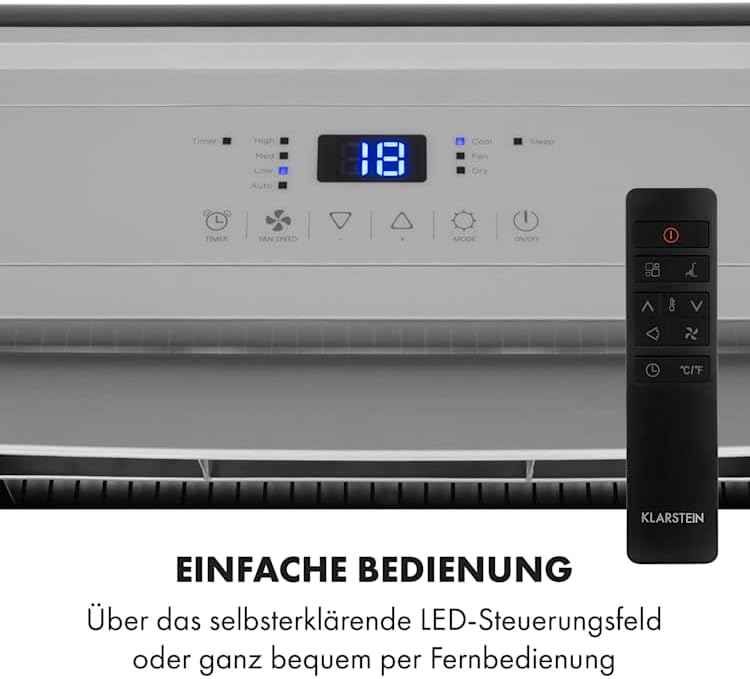 KLARSTEIN Grandbreeze Pro 14K – Mobiele airconditioner, luchtontvochtiger, ventilator, 3 snelheden, 14000 BTU/1,65 kW, ruimte: 42 tot 68 m², luchtstroom: 460 m³/u, CEE A – Wit airco
