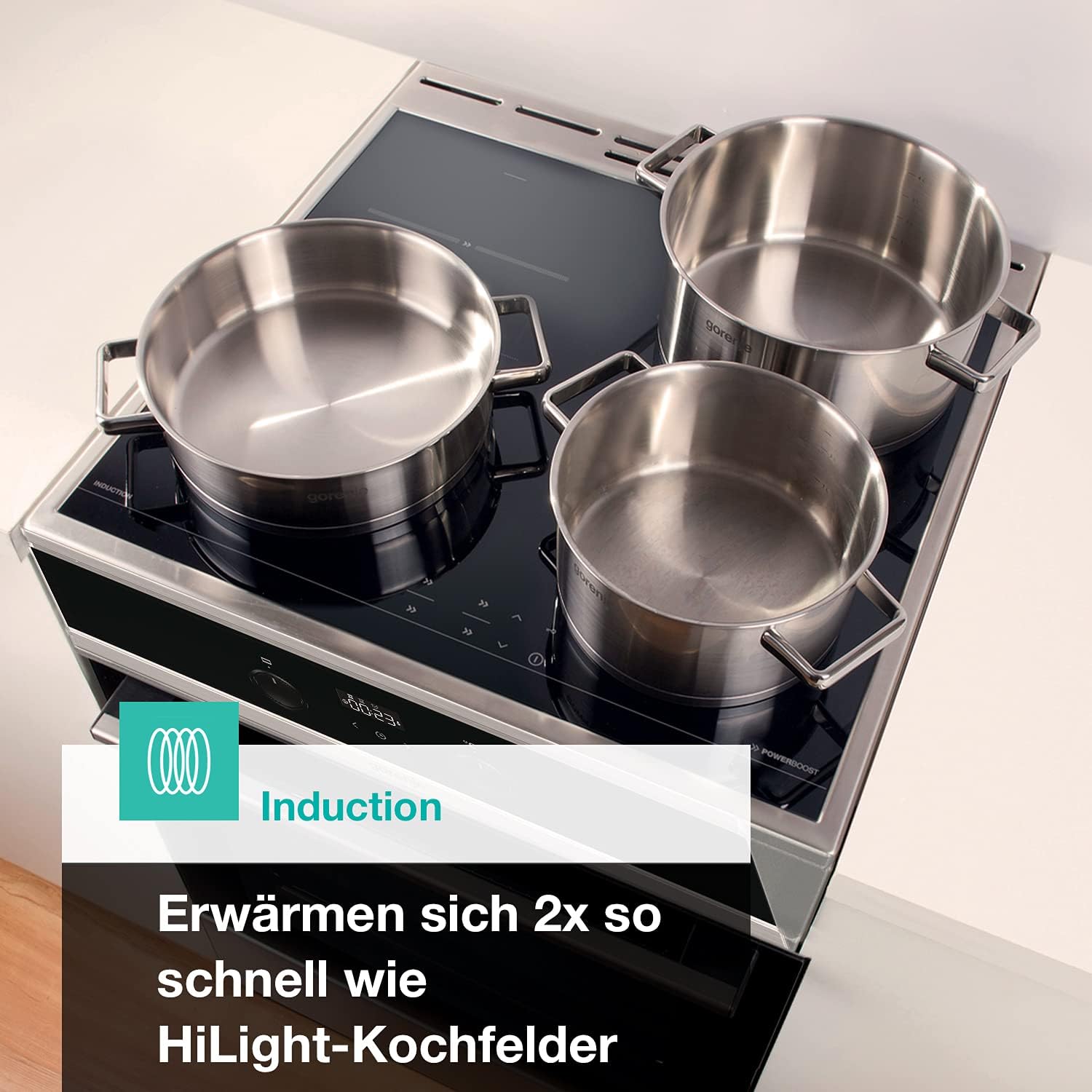 Gorenje GEIT5C61SPG vrijstaand fornuis met inductiekookplaat, 50 cm, 70 liter, zilver, PerfectGrill, AirFry, FrozenBake, Pizza Mode 300°C, AquaClean, Made in Europe, RVS