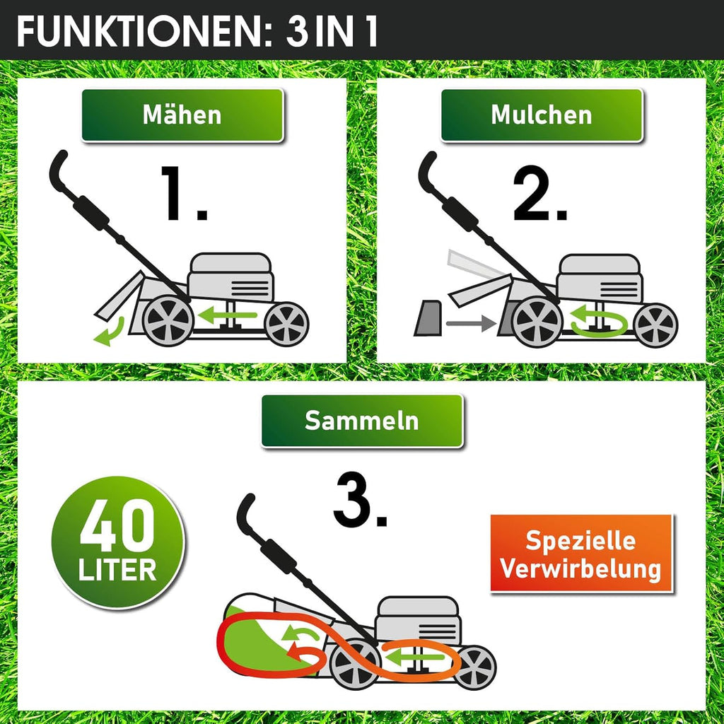 BRAST Benzine grasmaaier met aandrijving | 3,0 kW (4,1 pk) | Elektrische start | 41 cm maaibreedte | vele modellen | TÜV | 4-takt OHV-motor | 25-75 mm maaihoogte | 40 L opvangbak | Stalen behuizing | 16145 Estart