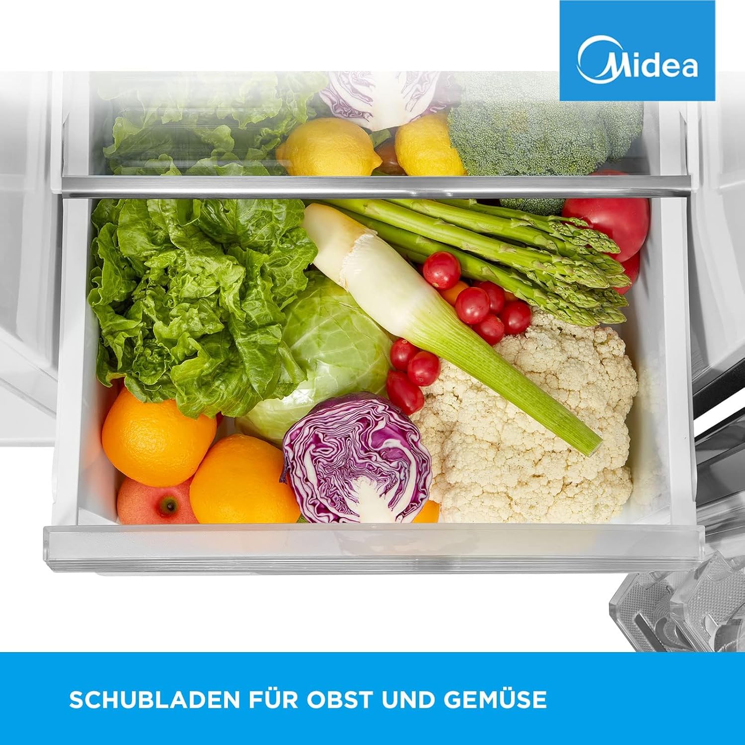 Midea KS-DDX 6.32 WT Amerikaanse koelkast/178,8 cm hoogte/254 kWh/jaar/No Frost/Dual Inverter Compressor/met 3-in-1 water-/ijsdispenser en watertank, Dark Inox