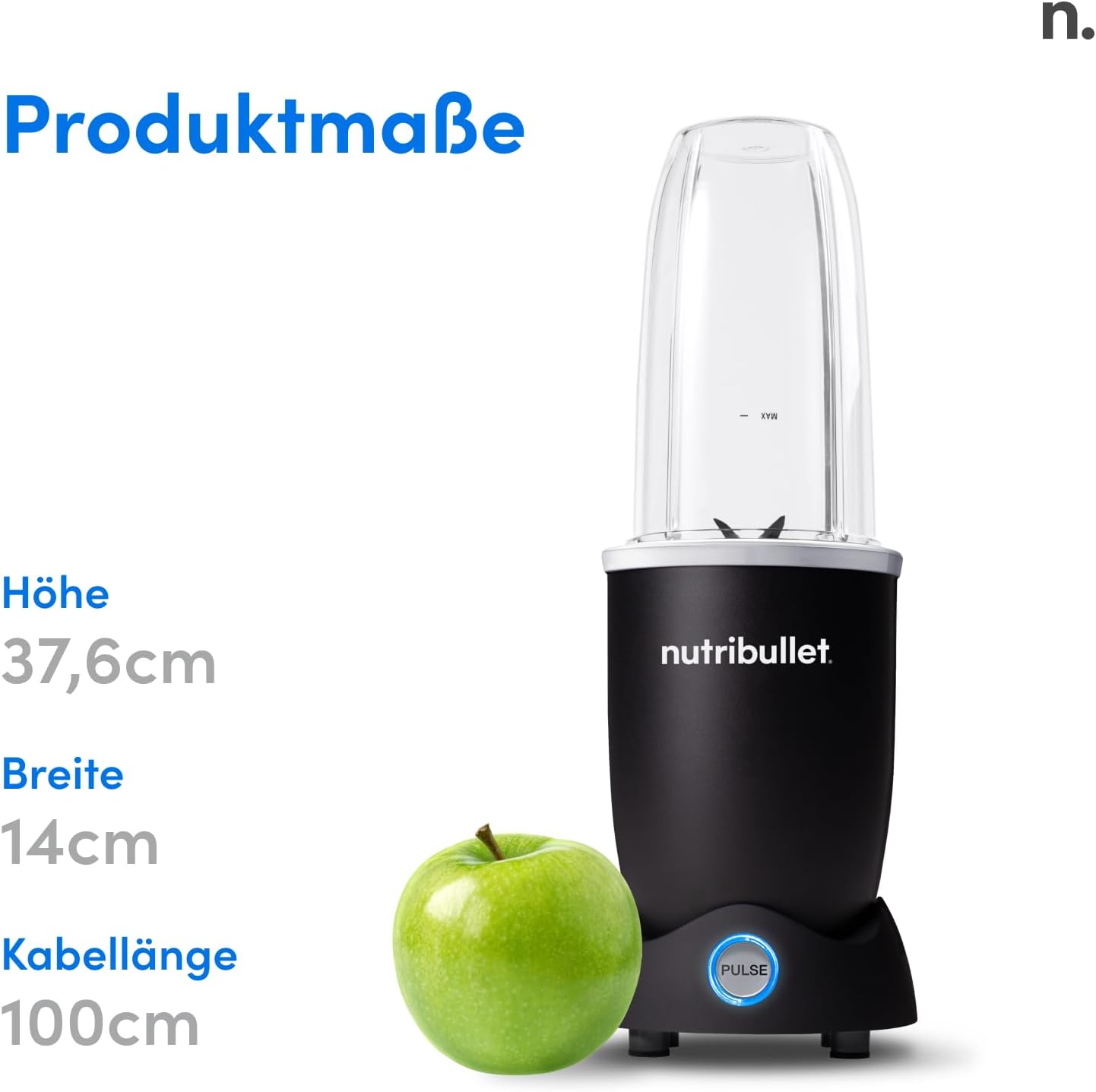Nutribullet Pro 1200, elektrische blender, hakmolen, smoothieblender, multifunctionele blender, 1200w vermogen, 700ml en 900ml bekers, zwart, NB120MB