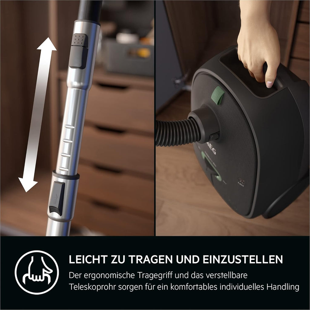 AEG CLEAN 6000 AB61C2DB stofzuiger met zak / hoge zuigkracht / incl. meubelmondstuk / 50% gerecycled plastic / ideaal voor huisdiereigenaren / reiniging van bekleding / 12 m snoer / 750 W / Blauw