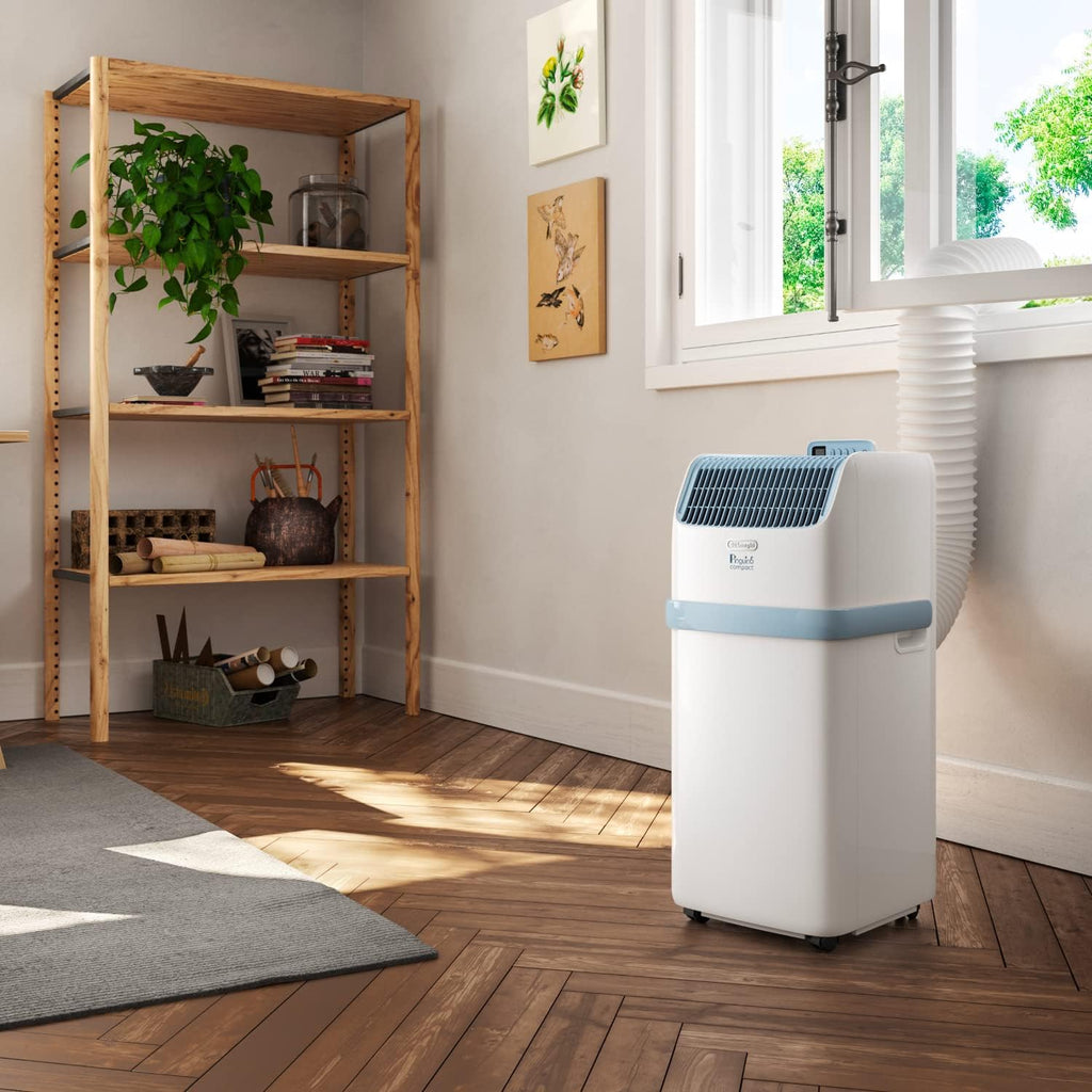 De'Longhi Pinguino PAC EM82, Mobiele airconditioner voor ruimtes tot 80 m, 9.400 BTU, 2,4 kW, 63 dB, Ontvochtigingsfunctie, Energieklasse A, 24-uurs timer, Wit