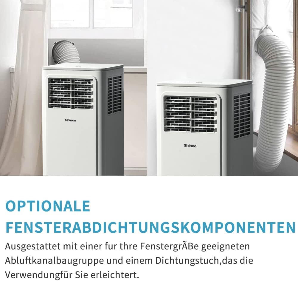 SHINCO Mobiele airconditioning met luchtafvoerslang, 9000 BTU, 2,6 kW, Koelen&Ventileren&Ontvochtigen, Mobiel airco-apparaat met slaapstand, Ruimte tot 22㎡, 24-uurs timer