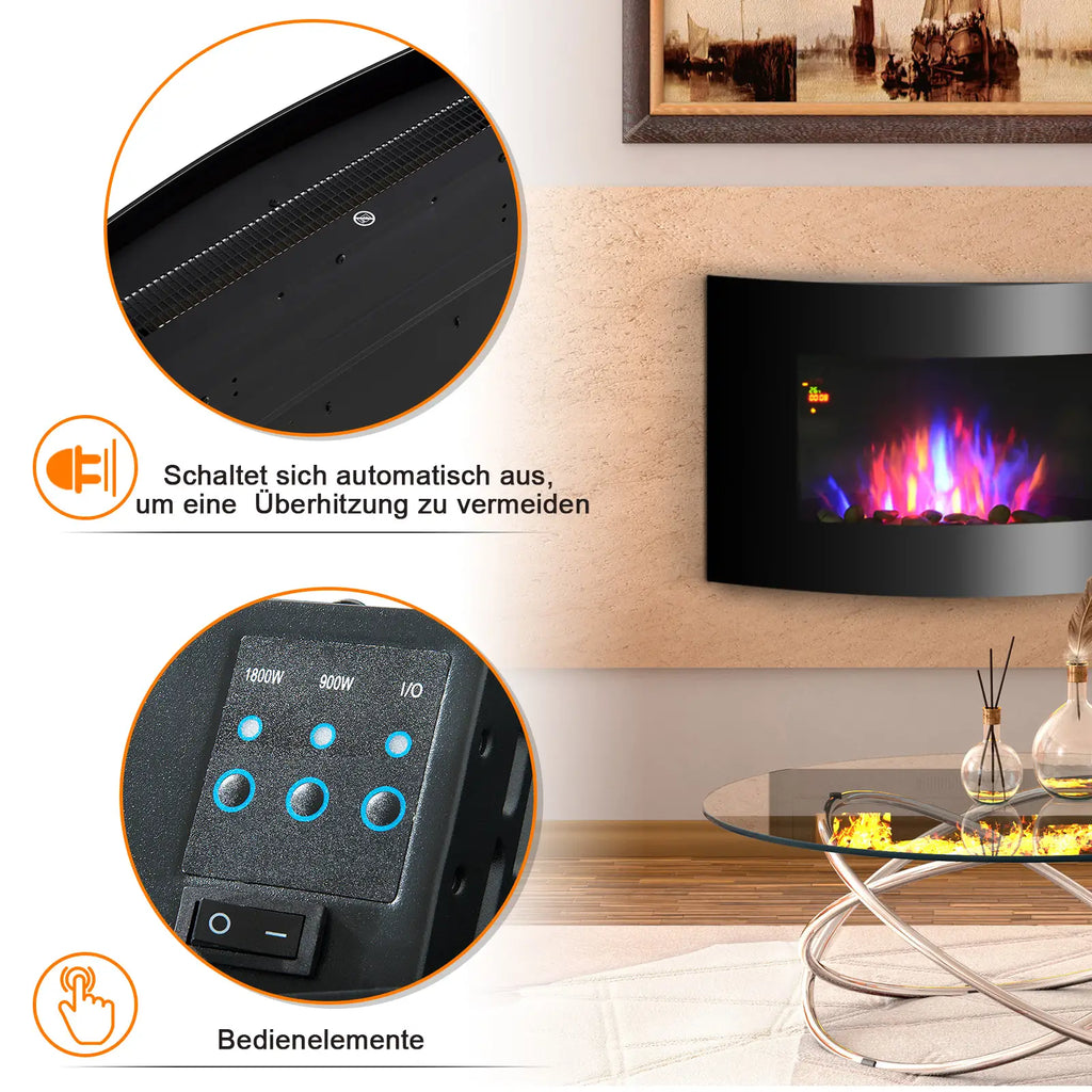 HOMCOM Elektrische haard LED-vlameffect 7 kleuren Oververhittingsbeveiliging RVS