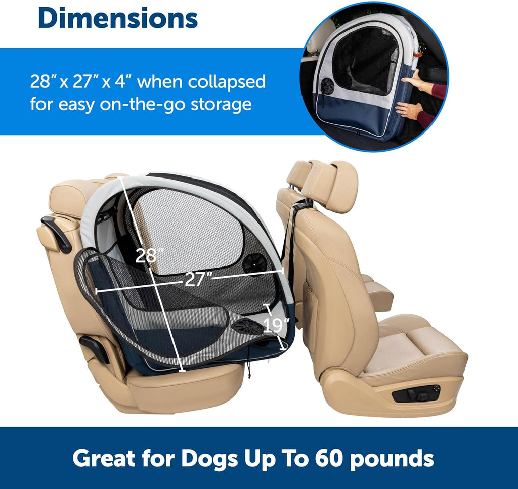 PetSafe Happy Ride Opvouwbare Hondenbench, Hondenreisbench voor Achterbank, Netdeuren voor Ventilatie, Blauw/Grijs