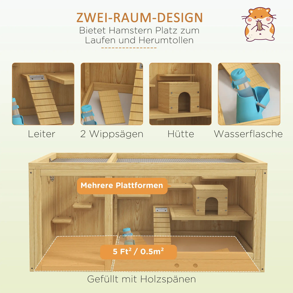 PawHut Hamsterkooi Knaagdierkooi meerdere verdiepingen met accessoires Hout