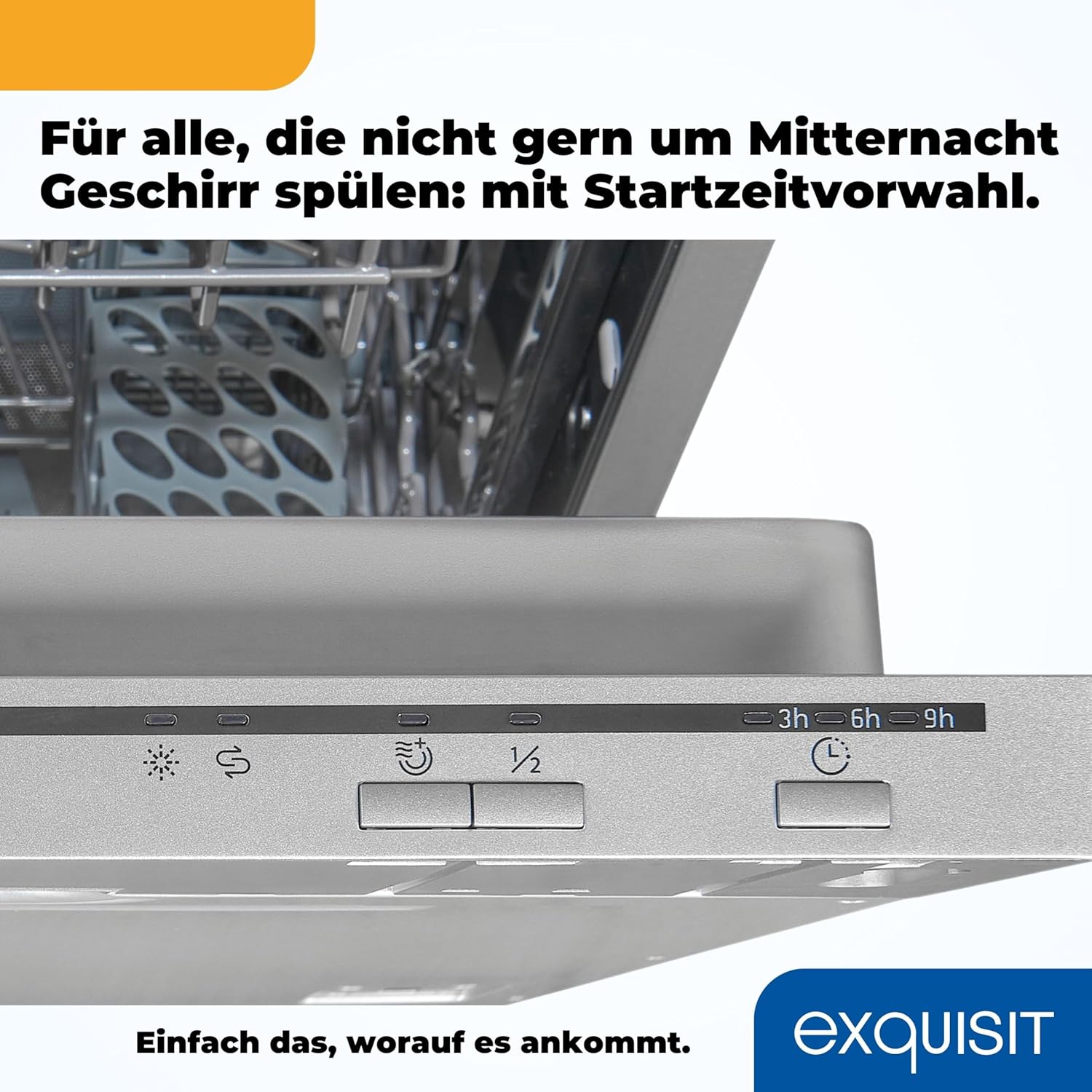 Exquisit Vaatwasser, 45 cm breedte, gedeeltelijk geïntegreerd, 9 couverts, 9 liter, startuitstel, ECO-modus, vaatwasser 45 cm, EGSP51009-EB-030E inox